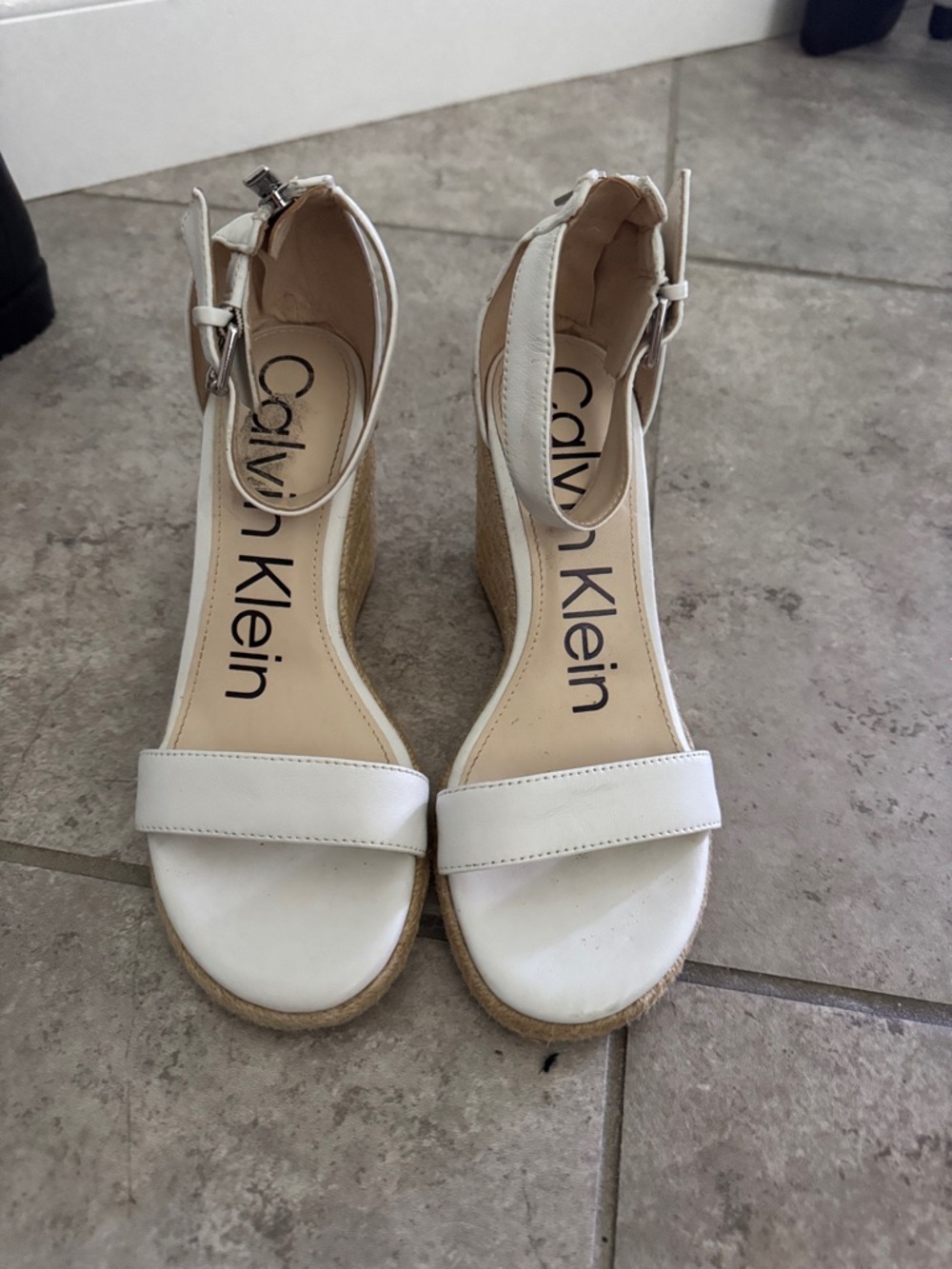 Calvin Klein White Espadrille Ankle-Strap Wedge Sandals